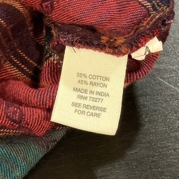 MUDD Y2K Burgundy Plaid Flannel Lace-Up Womens Boho Peasant Top Size Large - Picture 7 of 10